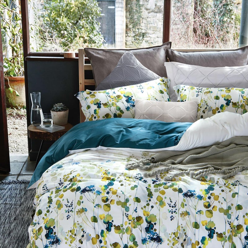 MILDLY 100% Long Staple Cotton 3pcs Queen Duvet Cover Set, Ultra Soft Yellow Green Leaves Printed Autumn Comforter Cover Set - Image 1